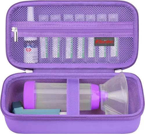 Vista 9 de Elonbo Estuche de transporte para inhalador de asma, espaciador de inhalador para niños y adultos, máscaras, soporte para inhalador, bolsa Negro