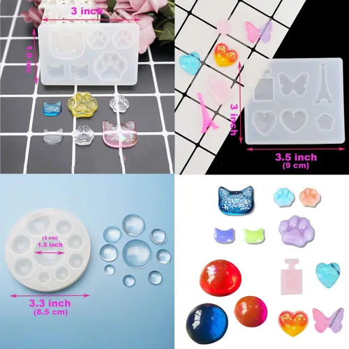 Vista 5 de EuTengHao 132 moldes de silicona para animales, kit de fundición de resina que contiene 4 osos 3D, oso, conejo, gato, pata, collar, colgante, gema