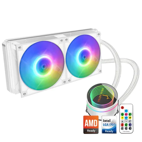 Vista 11 de Dracaena.io Enfriador de CPU AIO de 4.724 in, control remoto ARGB, ventilador PWM ARGB silencioso, bomba de rodamiento hidráulico y radiador