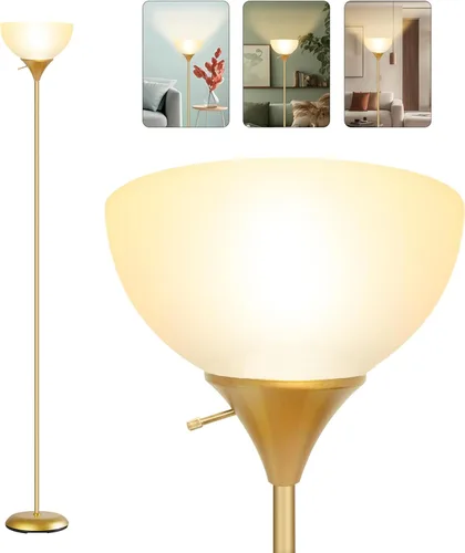 Vista 12 de RISLG Lámpara de pie, lámparas de pie LED para sala de estar, pantalla blanca resistente a las caídas, interruptor giratorio, lámpara alta de metal