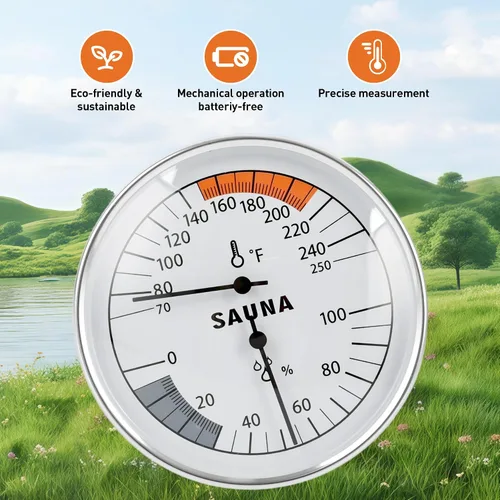 Vista 5 de Termómetro de sauna Fahrenheit e higrómetro 2 en 1 – Medidor preciso de temperatura de humedad interior, accesorios de sauna, medidor