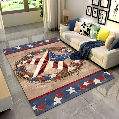 Vista 27 de Alfombra moderna y contemporánea con bandera estadounidense para interiores, 3 x 4 pies, alfombra antideslizante con temática de camuflaje verde