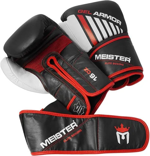 Vista 4 de Meister Gel Armor - Guantes de boxeo de entrenamiento de 16 onzas con cuero de grano completo + bolsa de malla con cordón
