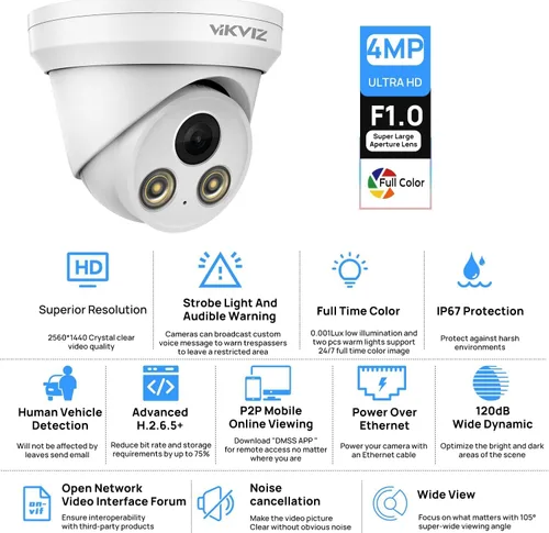 Vista 2 de Cámara IP PoE de 4MP para exteriores con detección de movimiento humano/vehículo y micrófono integrado, gran angular de 118°, lente de 0.110 in