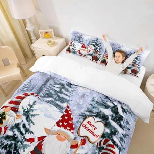 Vista 4 de Manfei Juego de funda de edredón de gnomos lindos tamaño matrimonial, funda de edredón con 2 fundas de almohada, juego de ropa de cama temática