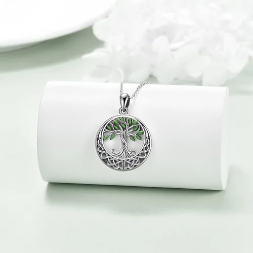 Vista 112 de ONEFINITY Collar de plata de ley 925 con diseño de árbol de la vida con colgante de nudo celta de concha de abulón para mujer