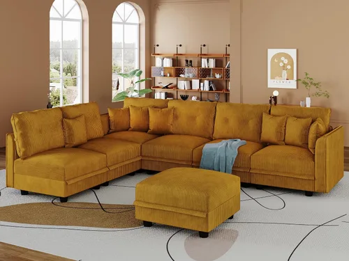 Vista 13 de LLappuil Sofá seccional modular con asientos de almacenamiento, sofá seccional convertible modular en forma de U de pana para sala de estar, sofá