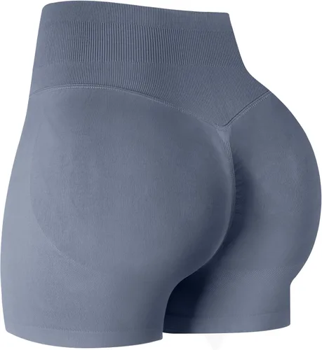 Vista 7 de ATHVOTAR Pantalones cortos de gimnasio para entrenamiento para mujeres, cintura alta sin costuras que levantan y fruncen los glúteos, pantalones