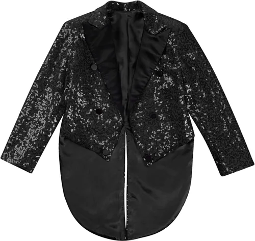 Vista 3 de YiZYiF Chaqueta de esmoquin para niños, chaqueta de lentejuelas, traje de cola de golondrina, traje de cena, fiesta, boda, esmoquin, abrigo de vestir