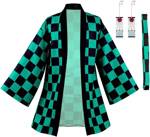 Vista 2 de Conjunto de aretes y bata larga tipo kimono para cosplay