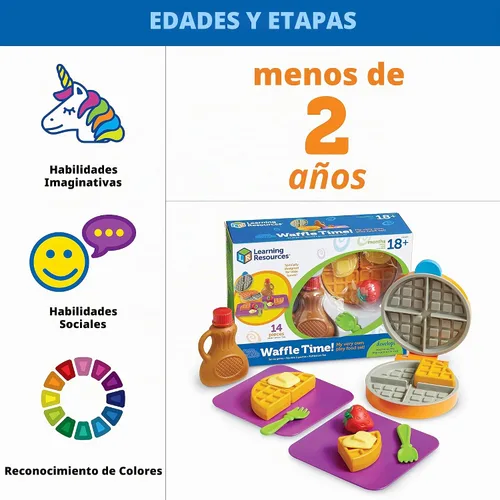 Vista 6 de Learning Resources New Sprouts Waffle Time - Juguetes de Cocina de Comida de Juego de Simulación para el Desayuno, Juego Educativo Montessori