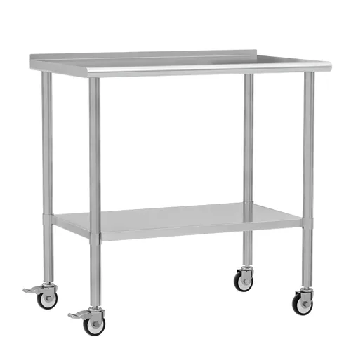 Vista 20 de Mesa de trabajo de acero inoxidable con ruedas, 24x24 pulgadas, mesa de preparación de alimentos NSF con salpicadero y estante inferior ajustable
