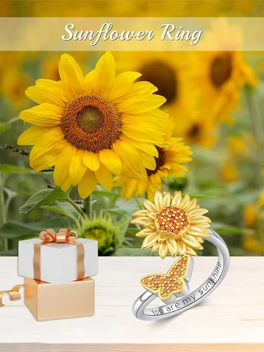 Vista 6 de Anillo ajustable de abejamariposamostazacolibrígatoarco iris para mujer, plata de ley 925, anillos de cuchara para mujer, tamaño adecuado