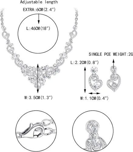Vista 4 de EVER FAITH Conjunto de pendientes de collar de corazón de amor dulce de boda cristal austriaco tono plateado - transparente, Cristal