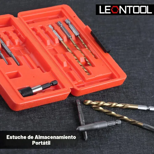 Vista 7 de Juego de 11 extractores de tornillos fáciles de sacar, kit de broca de mano izquierda con revestimiento de titanio y extractor de pernos