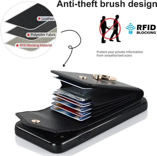 Vista 4 de Asuwish Funda de teléfono para iPhone XR 6.1 con protector de pantalla de vidrio templado y anillo de bloqueo RFID, tarjetero para celular iPhoneXR