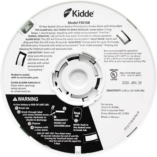Vista 5 de Kidde Detector de humo, batería de 10 años, alarma de humo con sensor fotoeléctrico, blanco