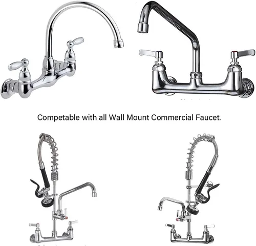 Vista 6 de Kit de instalación de grifo de montaje en pared comercial, juego de montaje en pared para grifo de cocina comercial de acero inoxidable y fregadero