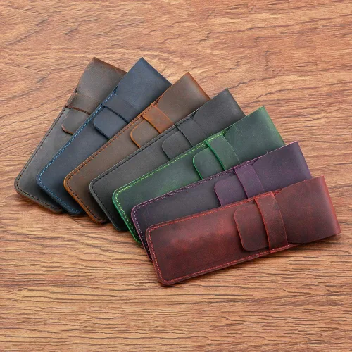 Vista 8 de Daimay Funda de cuero para bolígrafos Funda protectora de pluma de cuero para pluma de cuero de caballo loco Funda protectora - Negro