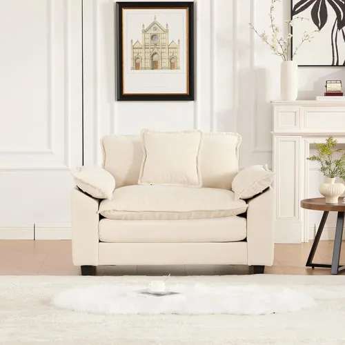 Vista 217 de Sofá seccional modular beige de 117.3", sofás seccionales grandes de 3 plazas para sala de estar, sofá nube oversized de tela chenille con otomana