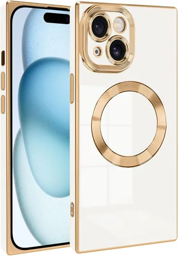 Vista 10 de Funda magnética para iPhone 15 compatible con Magsafe, TPU suave plateado a prueba de rayones con lente totalmente cubierta compatible con carga
