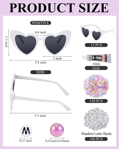 Vista 2 de Xuhal 12 pares de gafas de sol para fiesta de San Valentín, con forma de corazón, para despedida de soltera, con cuentas de letras, perlas