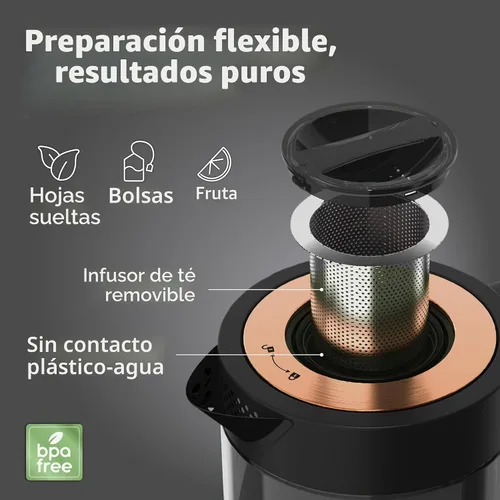 Vista 3 de Vianté - Tetera eléctrica con infusor para hojas sueltas. Elaborador de té caliente con control de temperatura y apagado automático. Tetera