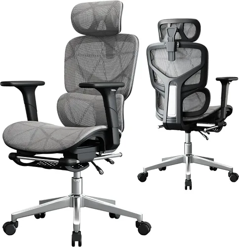 Vista 8 de Silla de oficina con soporte lumbar ajustable 3D, silla ergonómica para computadora, reposacabezas y reposabrazos ajustables, capacidad de 400