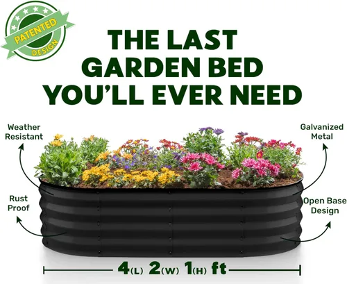 Vista 5 de Plant & Plot Camas de jardín elevadas galvanizadas al aire libre/ Jardinera elevada de 4 x 2 × 1 pie para jardinería, verduras, flores, caja