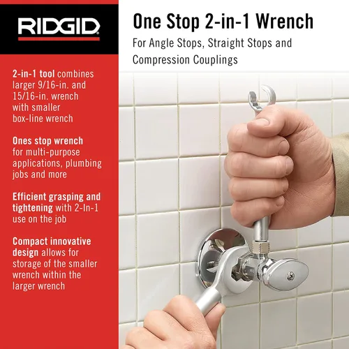 Vista 2 de RIDGID 27023 - Modelo 2002 Llave 2-en-1 One Stop para paradas de ángulo, paradas rectas y acoplamientos de compresión (Paquete de 3)