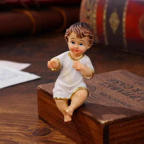 Vista 8 de Toyvian Figura de bebé Jesús, figura de resina de bebé Jesús en tela sagrada, estatua coleccionable de la natividad y fe santa