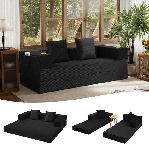 Vista 24 de COMAX Sofá cama futón, sofá cama convertible 4 en 1, sofás deshuesados para sala de estar, sofá biplaza plegable pequeño plegable que ahorra Gris