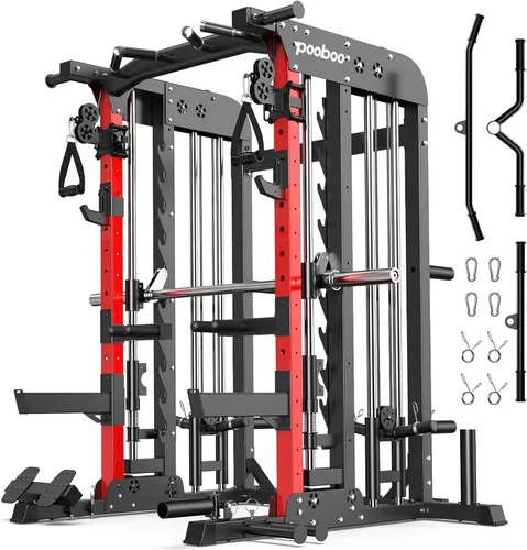 Vista 10 de pooboo Multi-Functional Machine Power Cage, 2000LB Squat Rack, LAT-Pull Down System, Dual Pulley Cable Crossover System, Home Gym Workout Machine