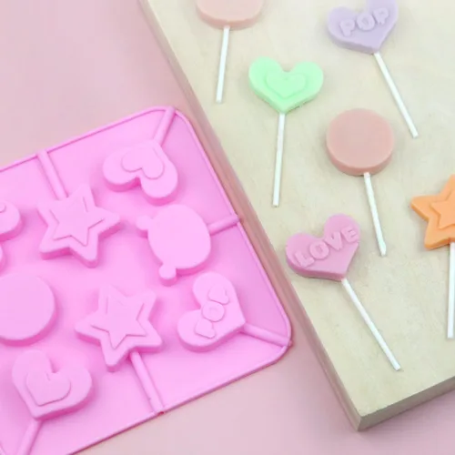 Vista 8 de Paquete de 2 moldes de silicona para caramelos, molde de caramelo duro con forma de corazón, bandeja de silicona para paletas para el día de San
