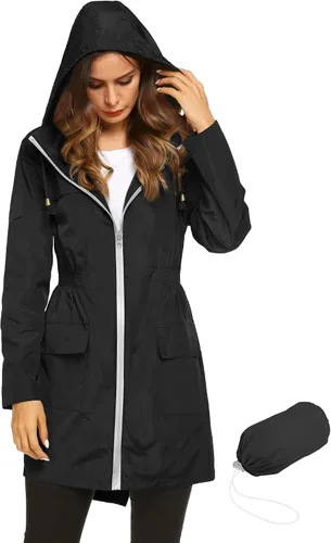 Vista 17 de LOMON Chaqueta ligera impermeable con capucha para mujer, para exteriores