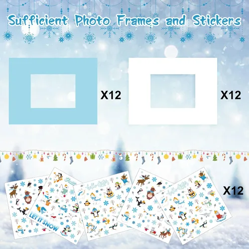 Vista 3 de Capoda Paquete de 24 kits de manualidades de imágenes de invierno, marcos de fotos de papel de nieve para niños, marcos de fotos de nieve