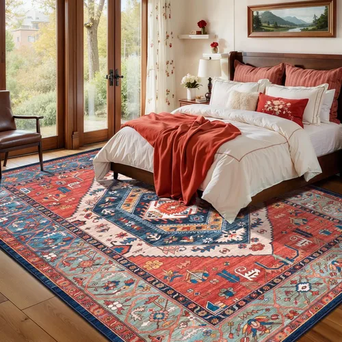 Vista 356 de SERISSA - Tapetes florales vintage, antideslizante, lavable, pequeño, ultrasuave, bohemio, de pelo bajo, para entrada, interiores, habitación