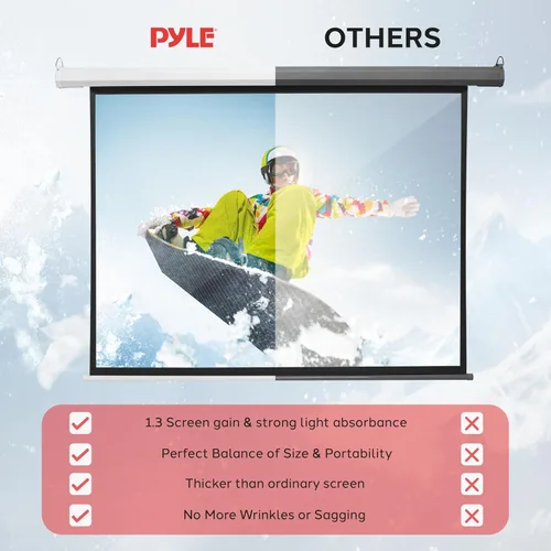 Vista 6 de Pyle PRJELMT76 - Pantalla de proyector portátil motorizada blanca mate de 72 pulgadas, pantalla de proyección automática con montaje en pared/techo
