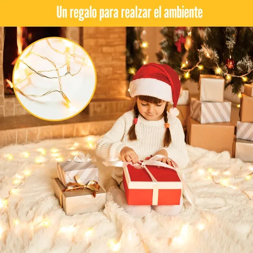 Vista 5 de Guirnalda de luces blancas cálidas de 33 pies, 100 luces LED impermeables en cable transparente, para interiores y exteriores, Navidad, boda, patio