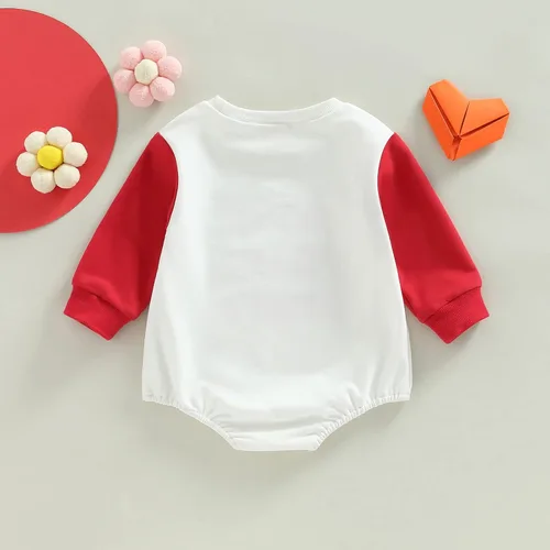 Vista 40 de SOLILOQUY Traje de manga larga con cuello redondo para el primer día de San Valentín para bebé niño y niña, mameluco de corazón de amor