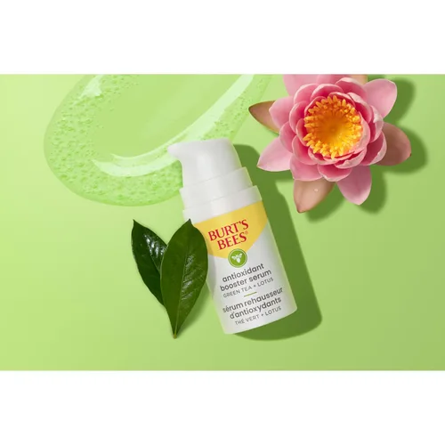 Vista 5 de Burt's Bees Suero facial de té verde, protege y mejora el tono de la piel con té verde rico en antioxidantes y loto, iluminador y reafirmante