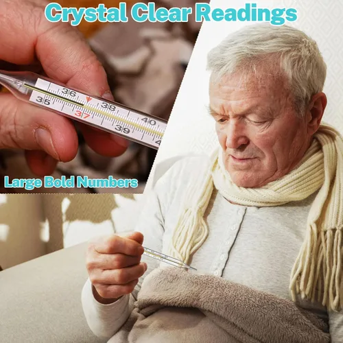 Vista 2 de MAGICLULU 4 piezas de temperatura oral de vidrio para adultos mayores, escala de números Celsius grandes en negrita, indicador preciso de fiebre