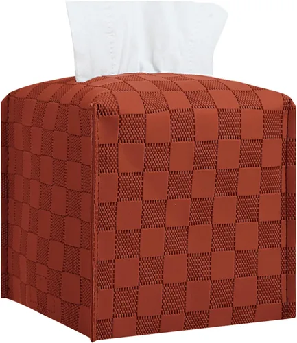 Vista 12 de Cubierta de caja de pañuelos, Soporte de caja de pañuelos cuadrado, Organizador decorativo de pañuelos de cuero para baño, mesa y coche, 12.7 cm x
