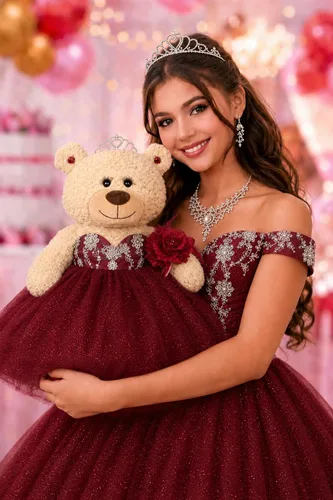 Vista 2 de Centro de mesa grande de 20.0 in de oso de peluche de quinceañera, vestido elegante, regalo de recuerdo de gran tamaño para 15 años, decoración