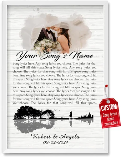 Vista 17 de H-DEWALL Póster personalizado de letras de canciones, regalo de boda único para parejas, personaliza con tus propias fotos, nombres y fecha, sin