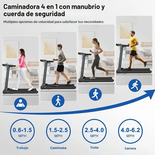 Vista 5 de Cintas de correr para el hogar, máquina de caminar plegable con barra de mango para correr, trotar, gimnasio, compacta, portátil, pequeña