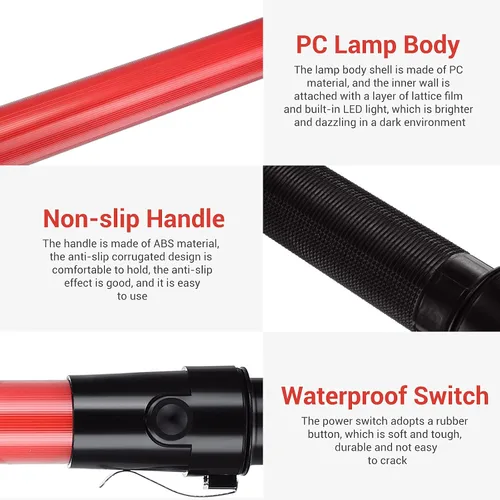 Vista 4 de TOODOO 6 varitas de control de tráfico de señal de 21 pulgadas, bastón de tráfico LED multifunción con 2 patrones intermitentes, cordón para correa