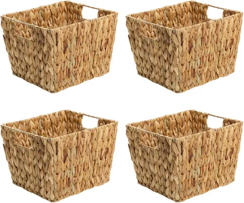 Vista 5 de Trademark Innovations Cesta de almacenamiento de jacinto de 11.5 pulgadas con asas, rectangular (juego de 4, gris)