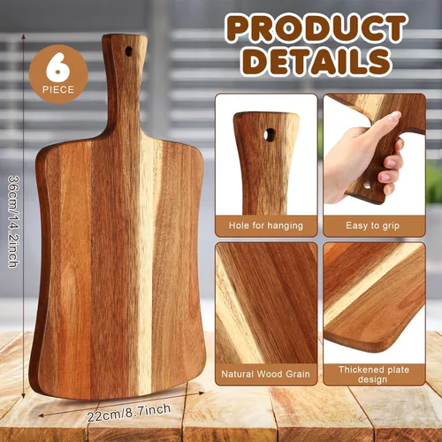 Vista 2 de Layhit - Juego de 6 tablas de cortar de madera de acacia gruesa para cocinar y grabar tú mismo