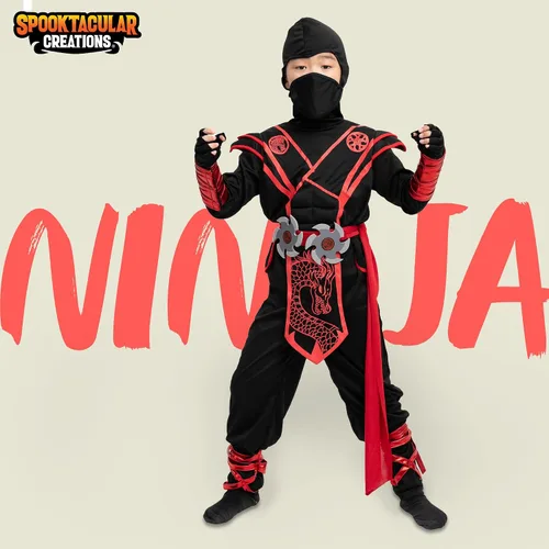 Vista 2 de Spooktacular Creations Conjunto de disfraz de dragón ninja para niños, fiesta de disfraces de Halloween